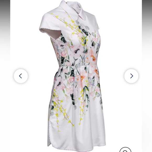 Ted Baker Elegance Print white fit and flare white dress - Picture 7 of 8